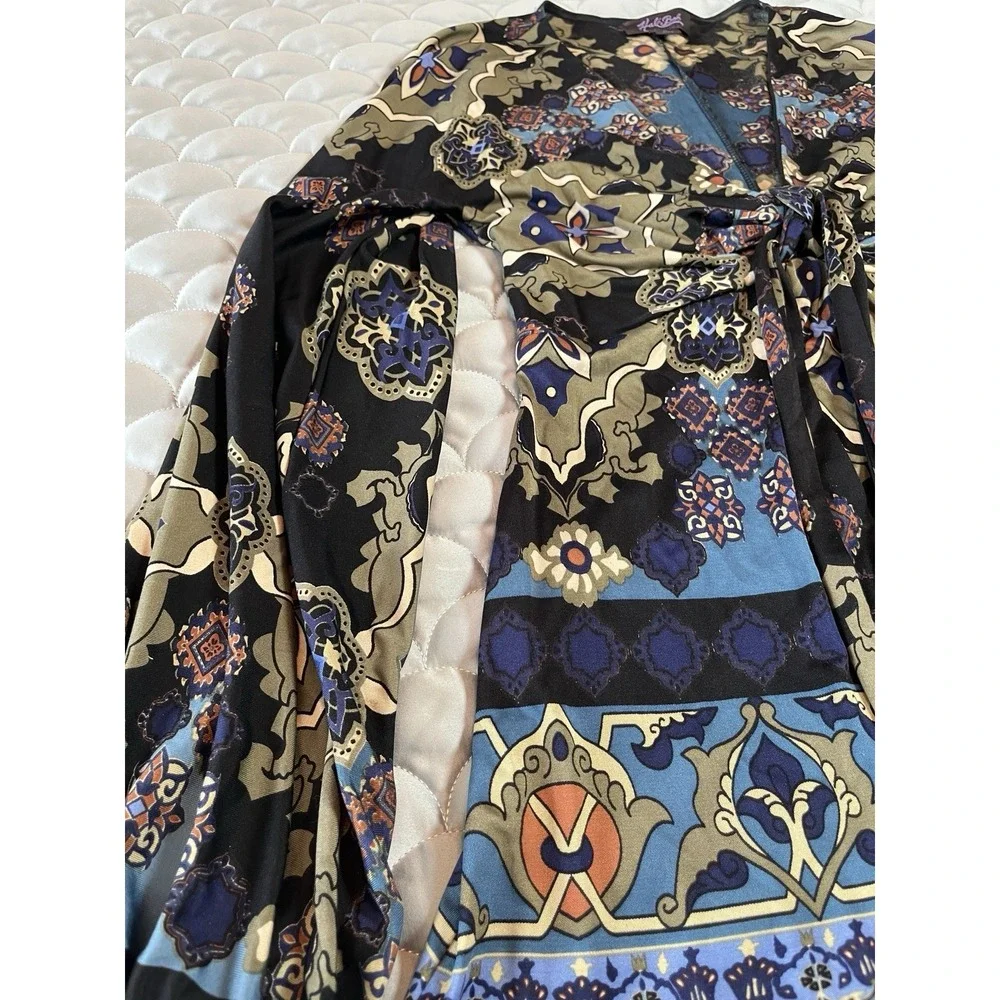 Vtg Hale Bob Silk Blend Tunic Top Sz S Boho Y2K Babydoll Front Tie Floral - Picture 7 of 9